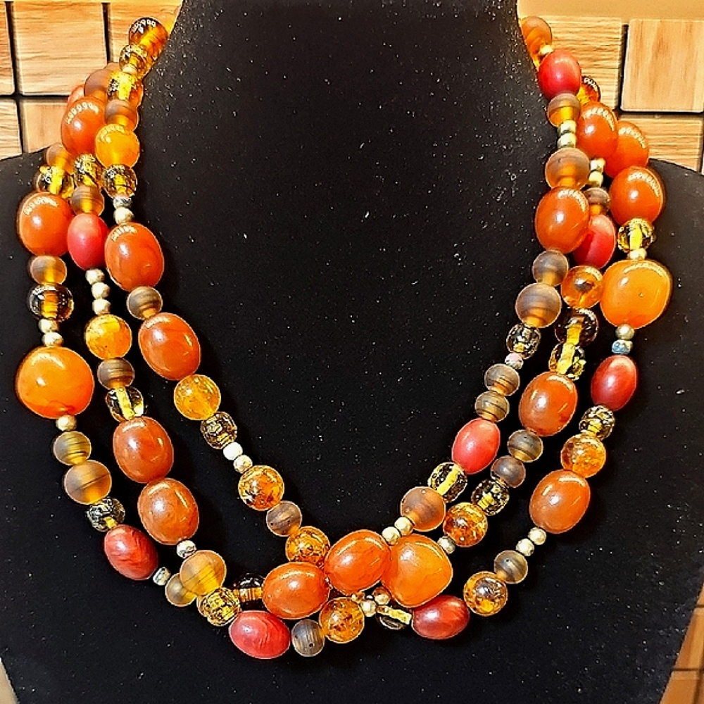 Vintage RJ Graziano Triple Strand Beaded Necklace